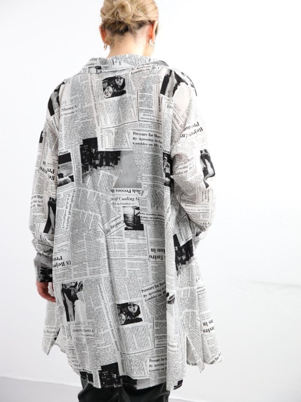 Ecru Patterned Long Shirt - Picture 2 of 3